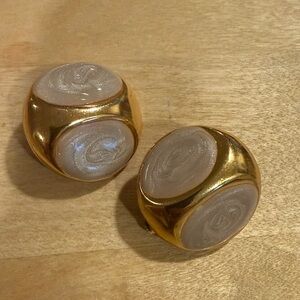 Vintage Gold and Cream Painted Clip-On Earrings